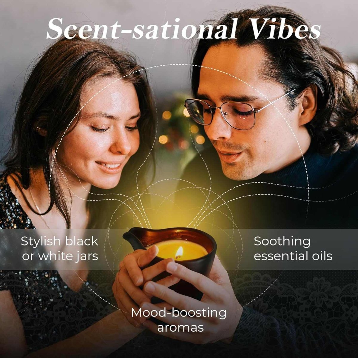 Love Light Soy Wax Massage Oil Candle - Romantic Sensual Aromatherapy Scented with Mood Enhancing Essential Oils - Natural Moisturizing Massaging Lotion Candle Burns Up to 30 Hours - (White) - Love Salve 