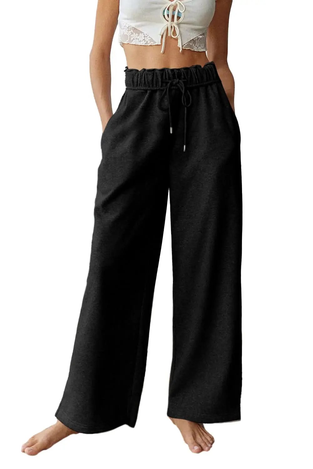 Black high-waist sweatpants for comfort - Love Salve 
