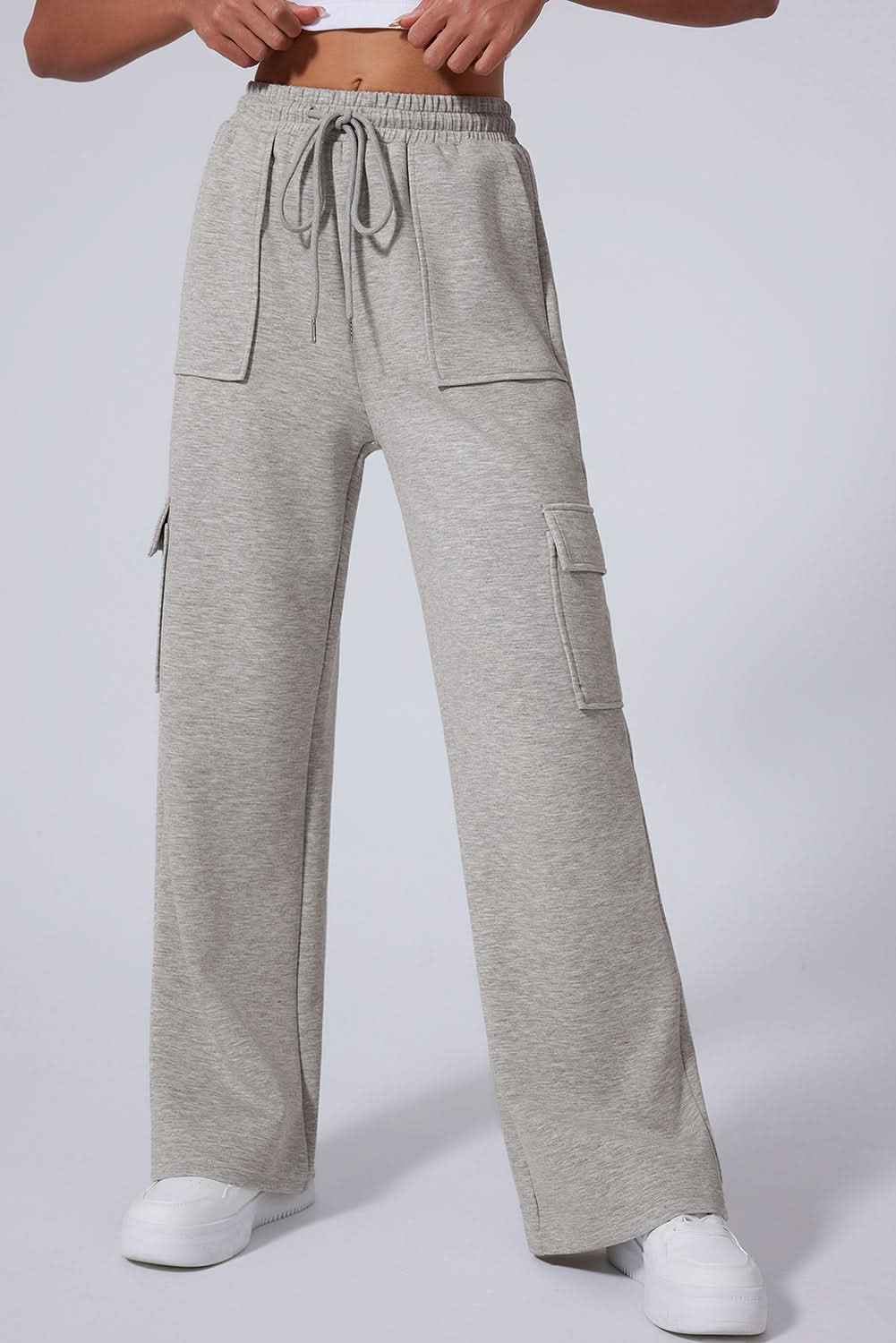 Light grey lace-up wide leg pants - Love Salve 