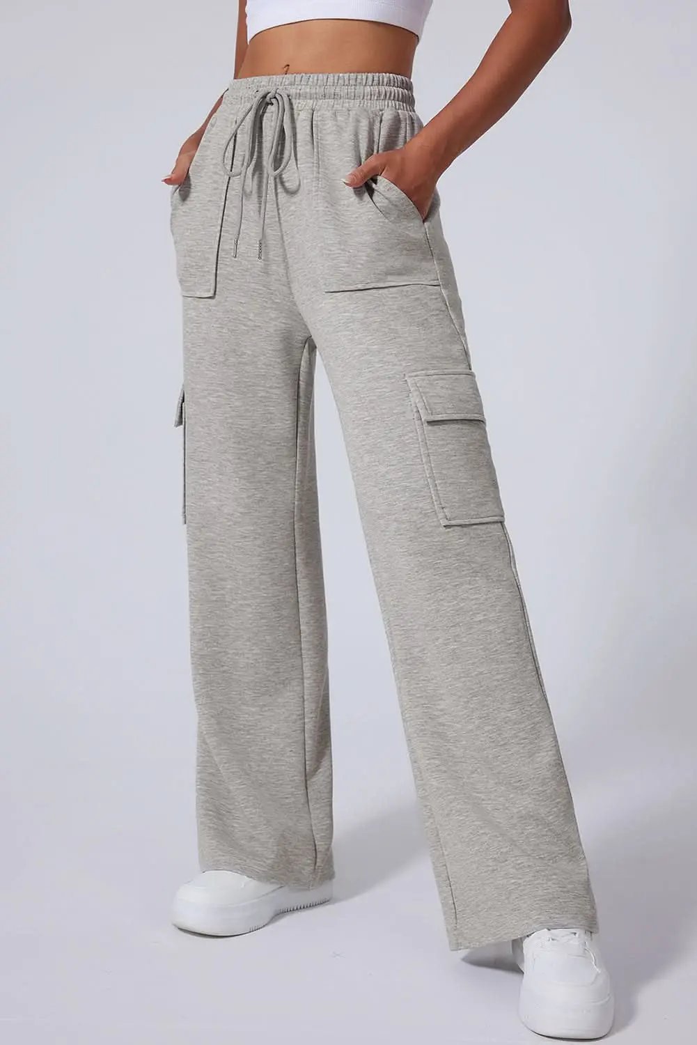 Light grey lace-up wide leg pants - Love Salve 