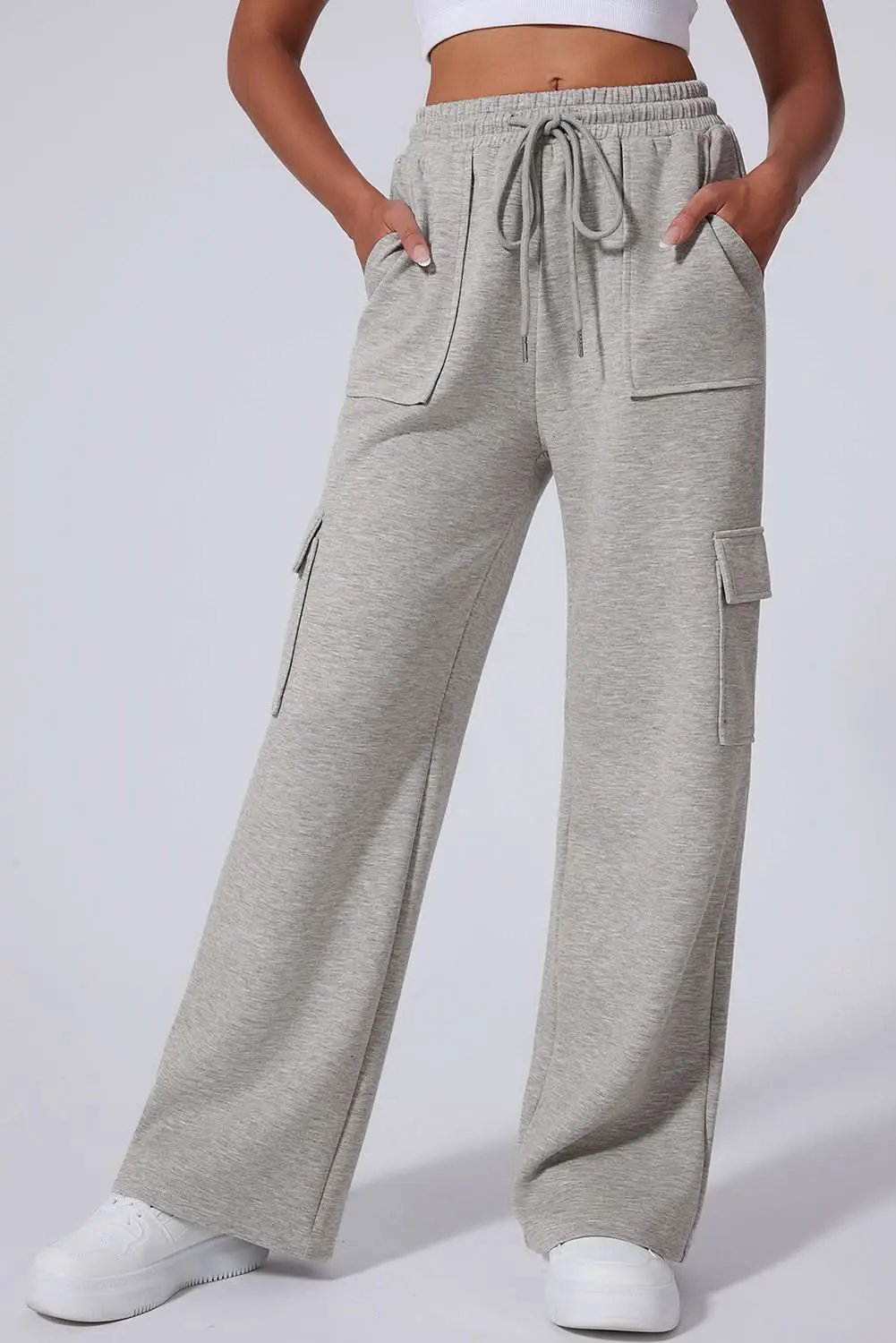 Light grey lace-up wide leg pants - Love Salve 