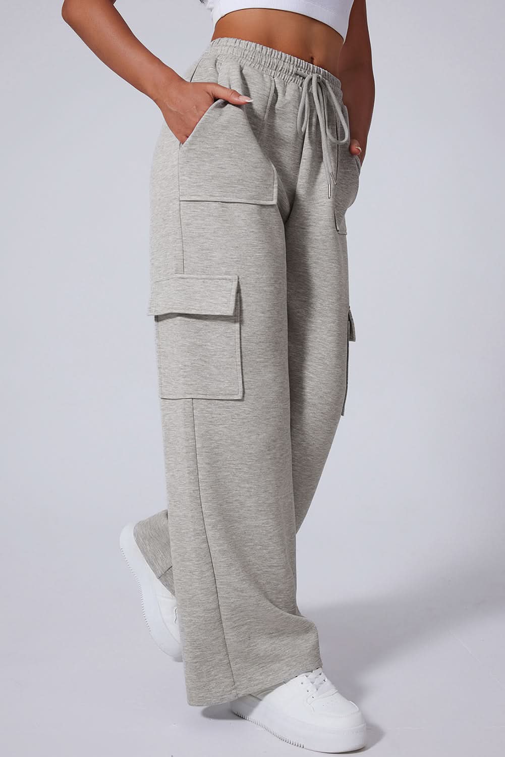 Light grey lace-up wide leg pants - Love Salve 