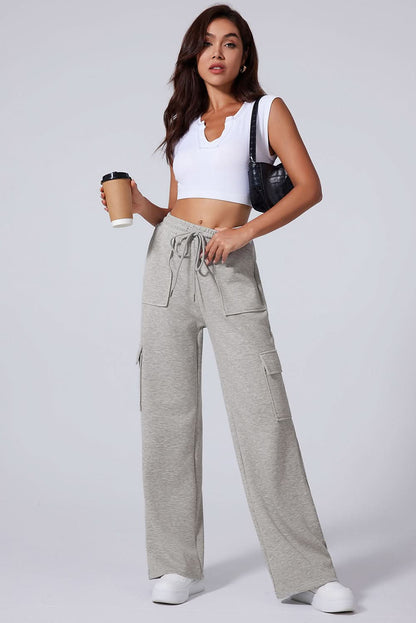 Light grey lace-up wide leg pants - Love Salve 