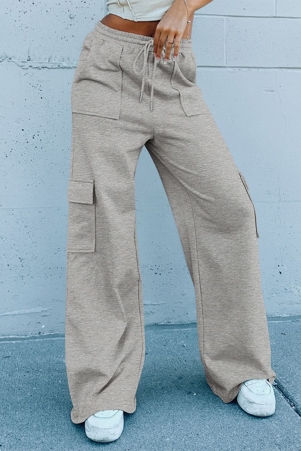 Light grey lace-up wide leg pants - Love Salve 