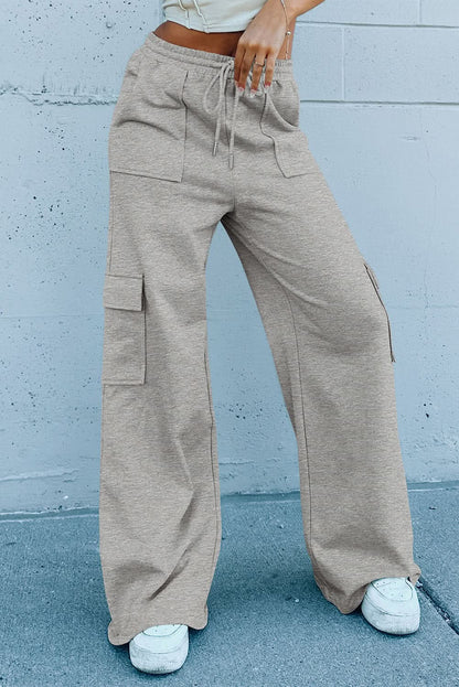 Light grey lace-up wide leg pants - Love Salve 