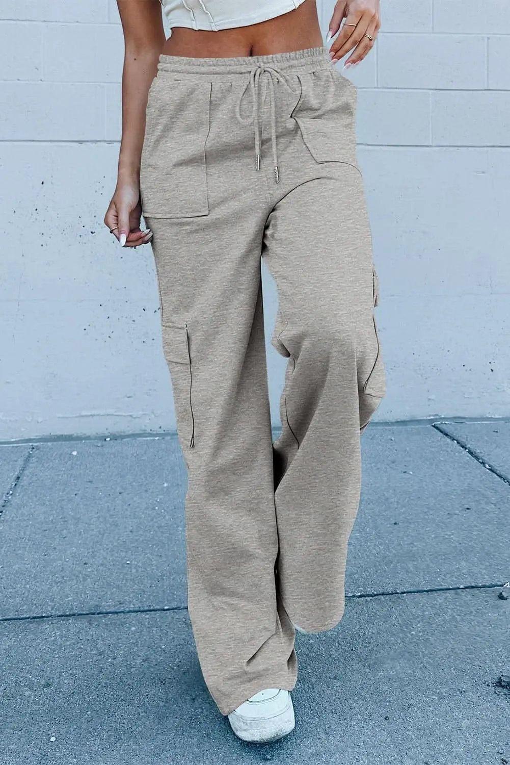 Light grey lace-up wide leg pants - Love Salve 