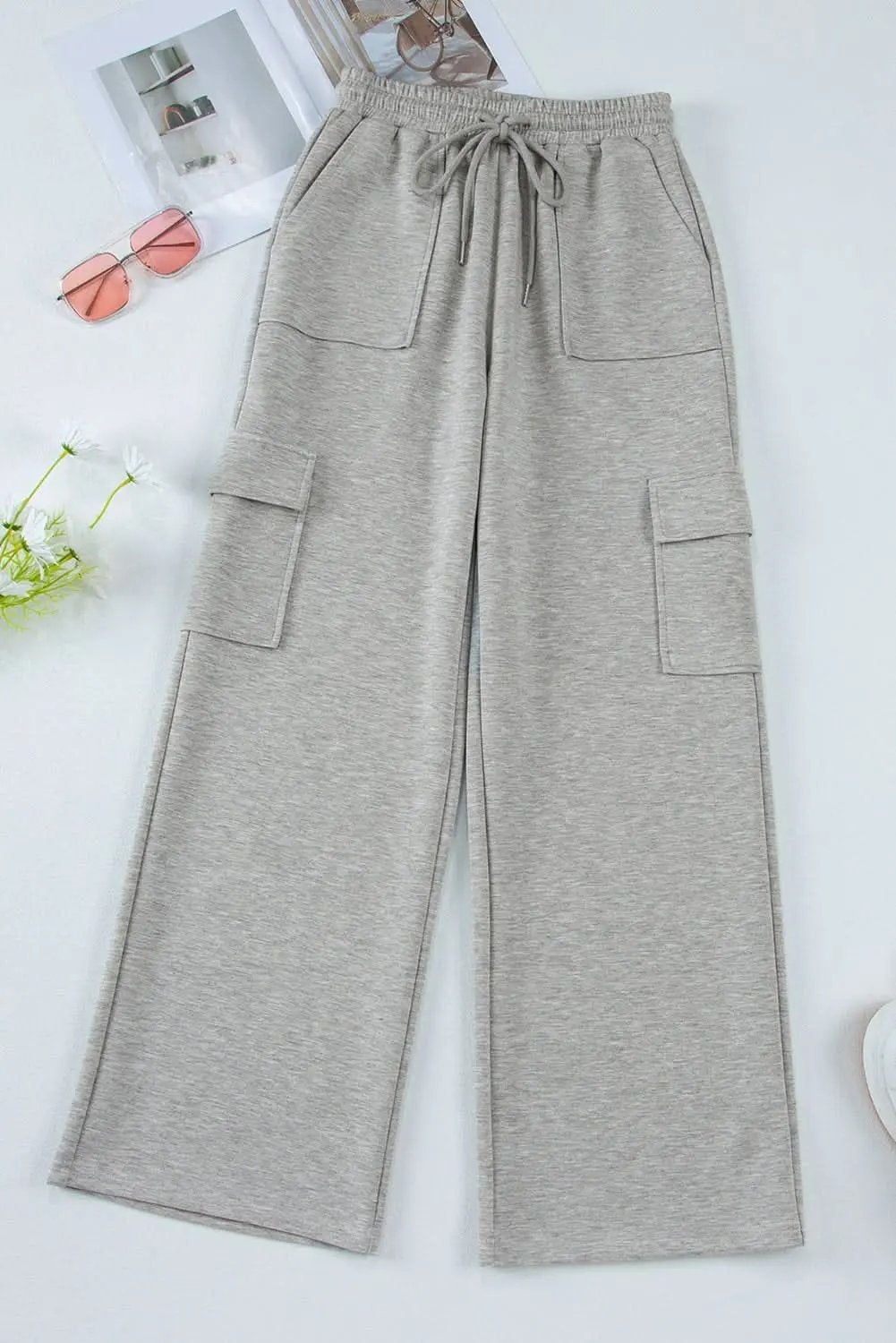 Light grey lace-up wide leg pants - Love Salve 