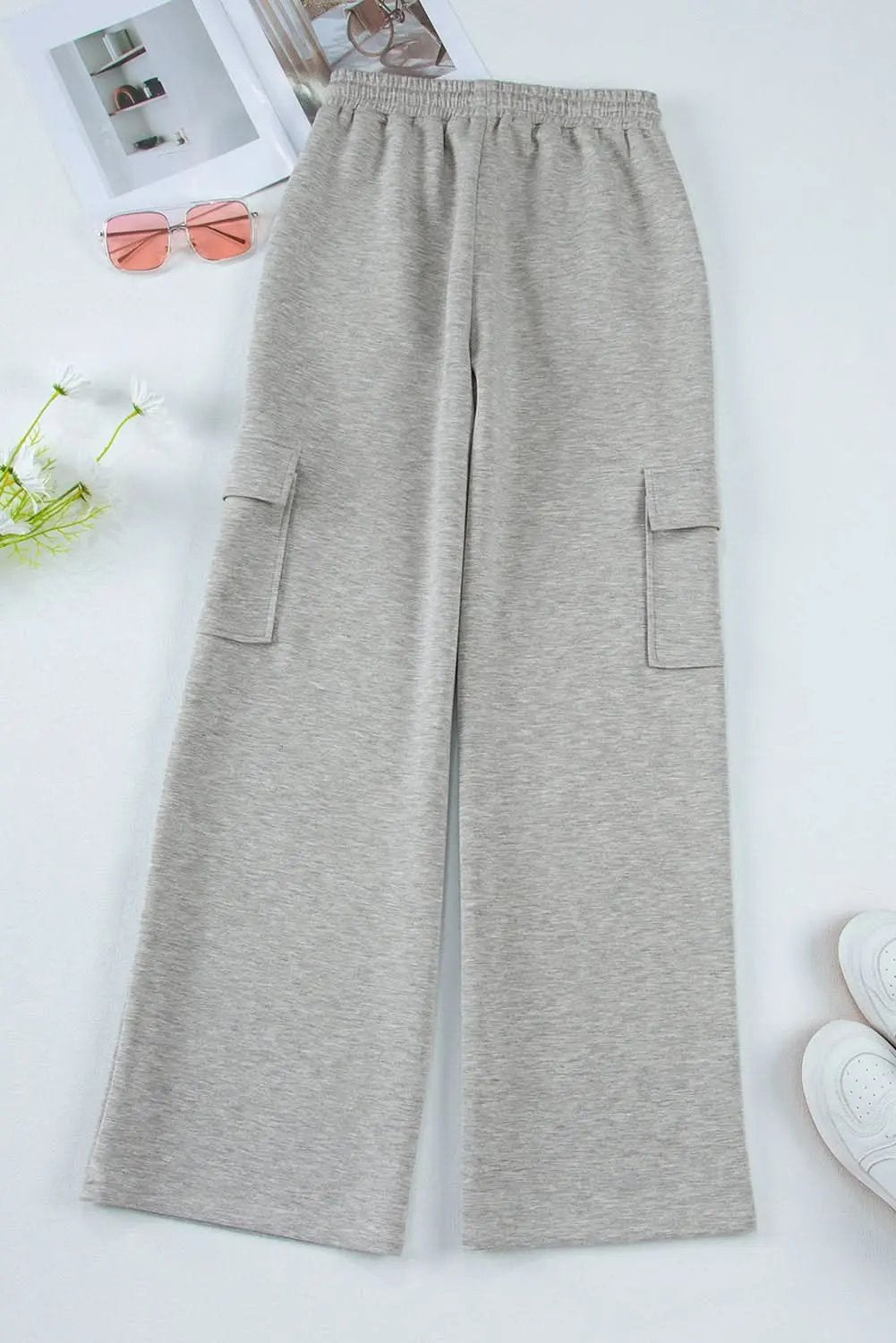 Light grey lace-up wide leg pants - Love Salve 