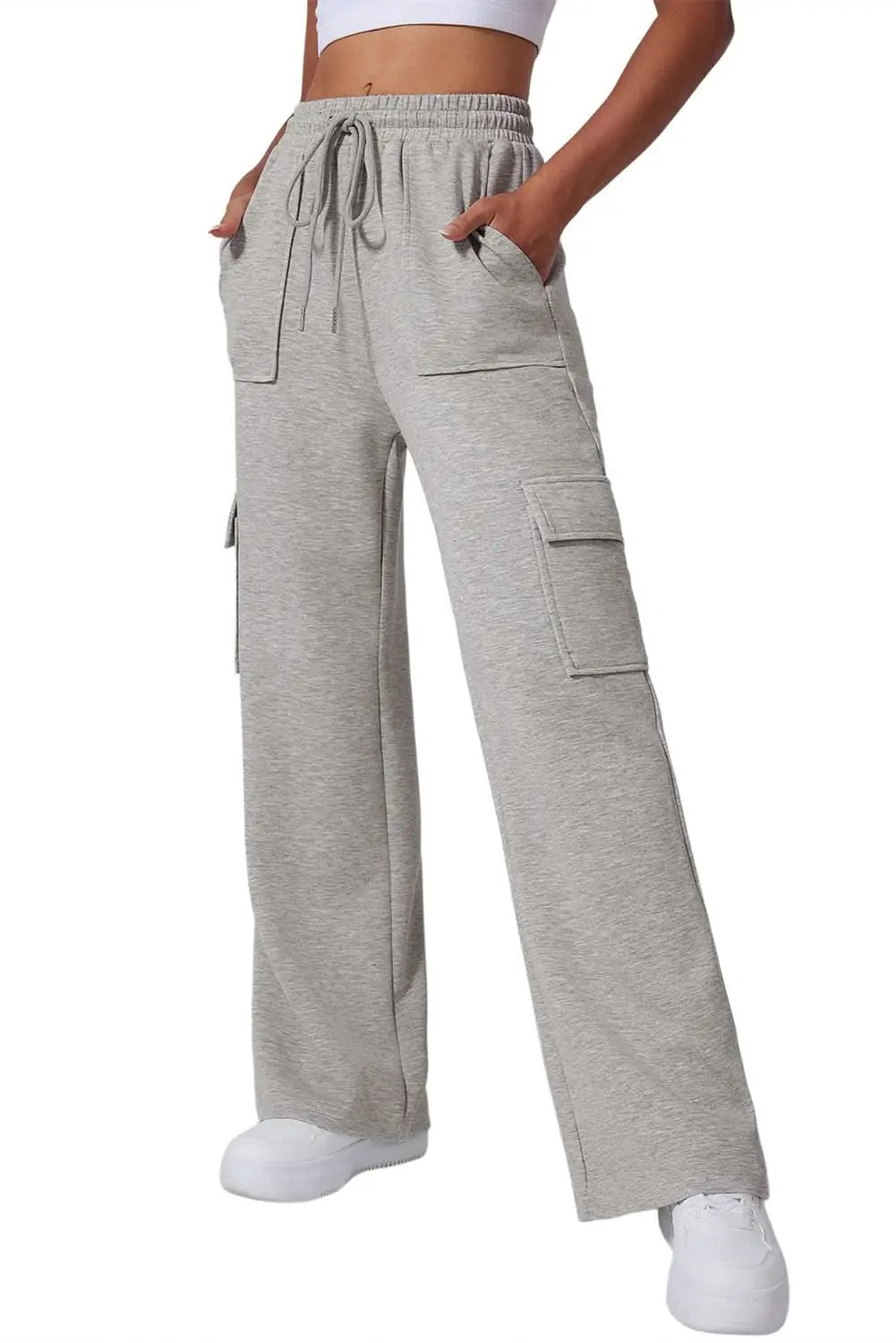 Light grey lace-up wide leg pants - Love Salve 