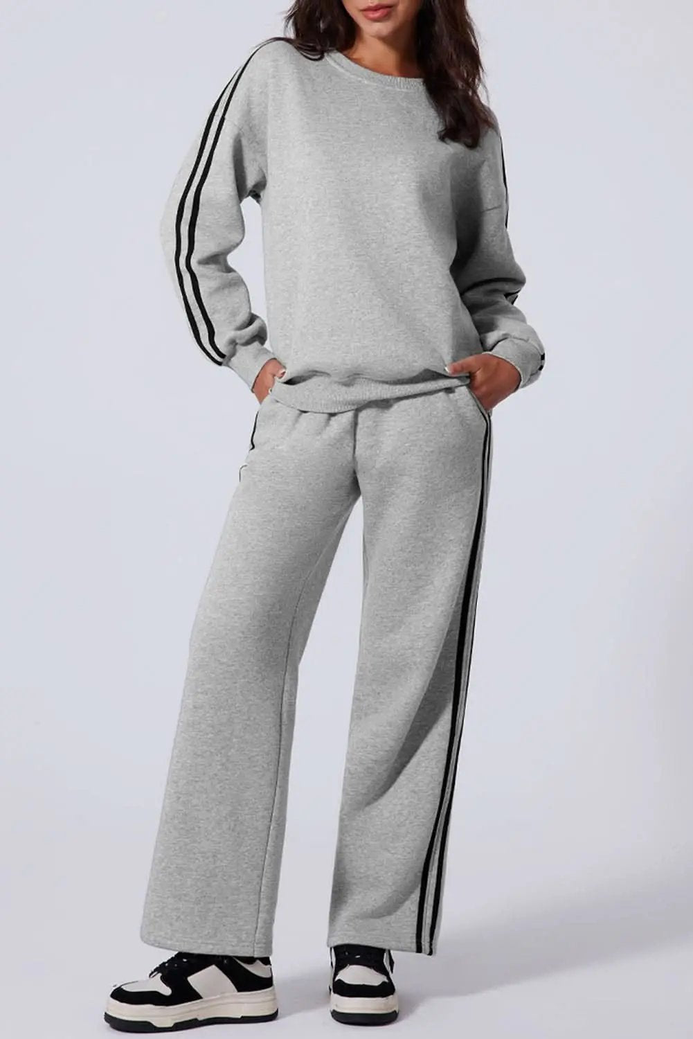 Light grey striped activewear set - Love Salve 