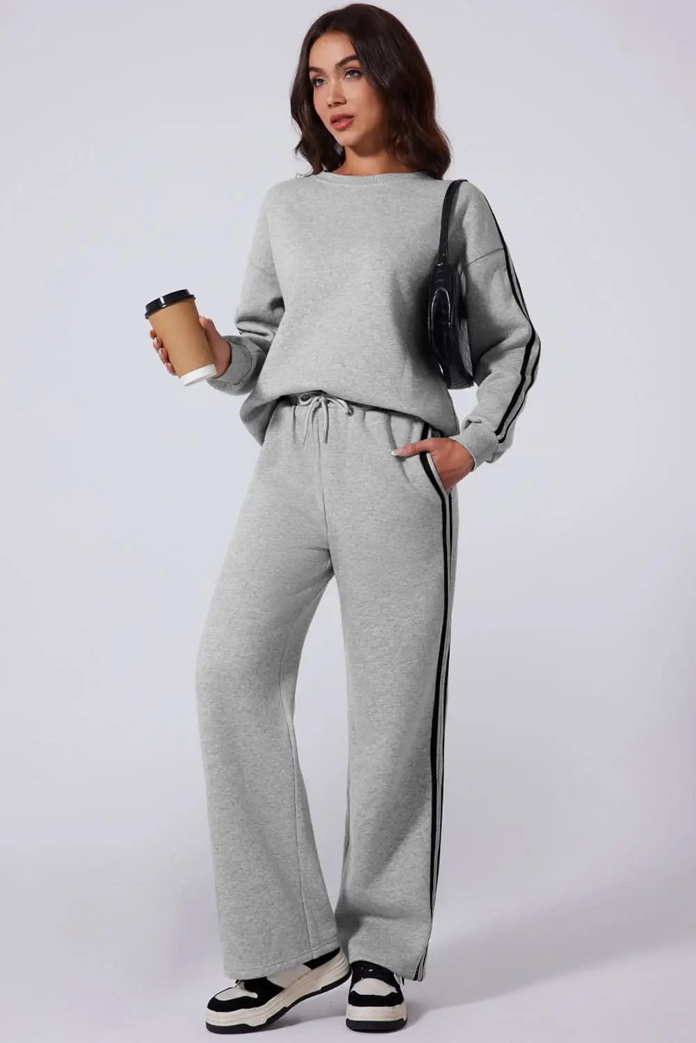 Light grey striped activewear set - Love Salve 