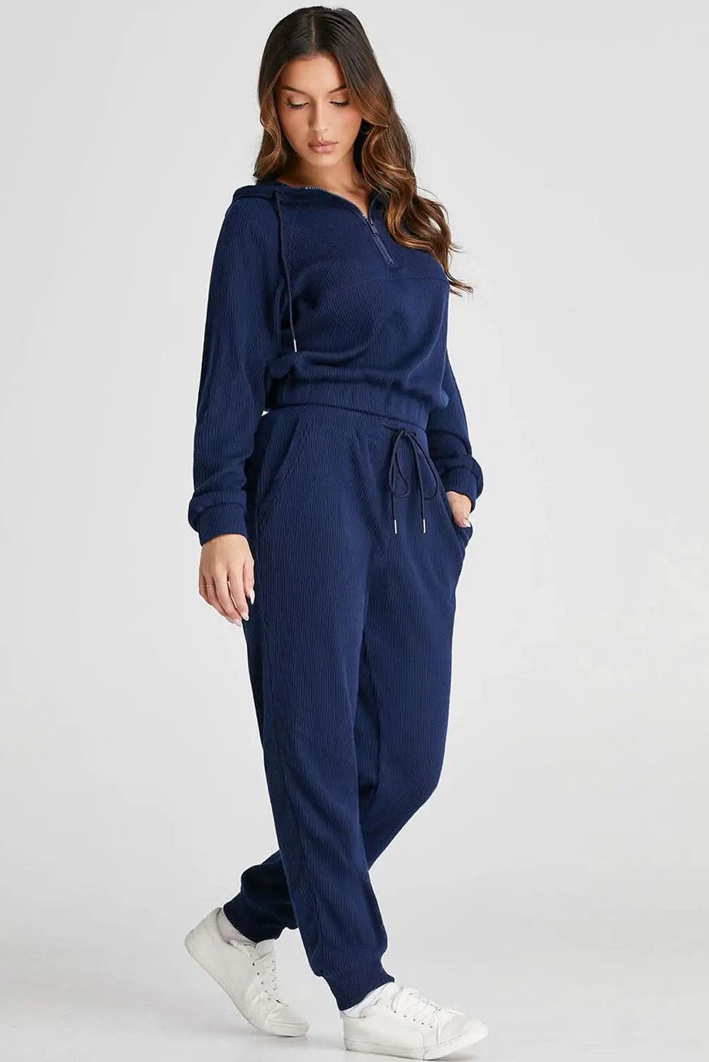 Navy blue cropped hoodie set - Love Salve 