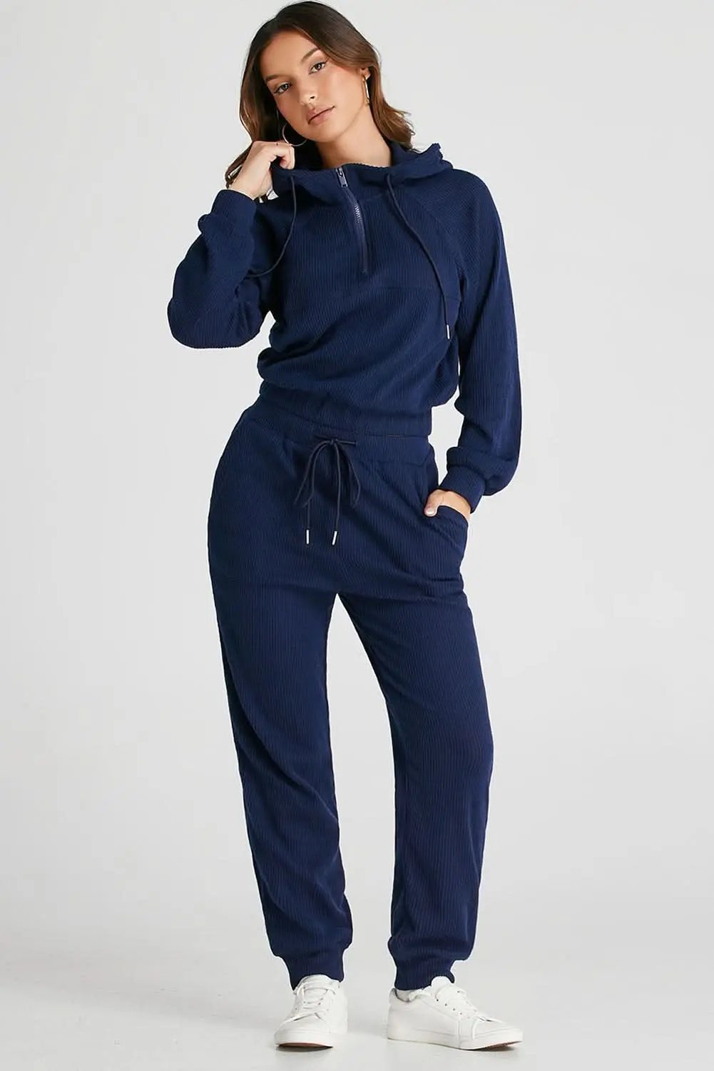 Navy blue cropped hoodie set - Love Salve 