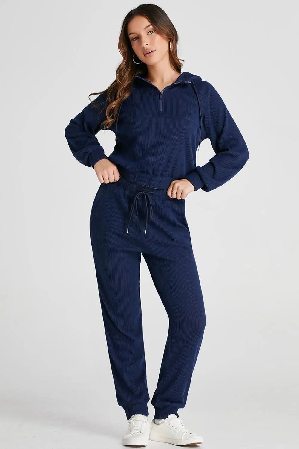 Navy blue cropped hoodie set - Love Salve 