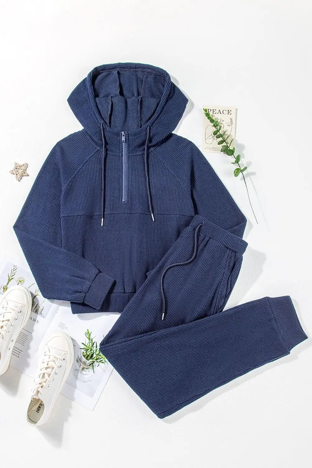 Navy blue cropped hoodie set - Love Salve 