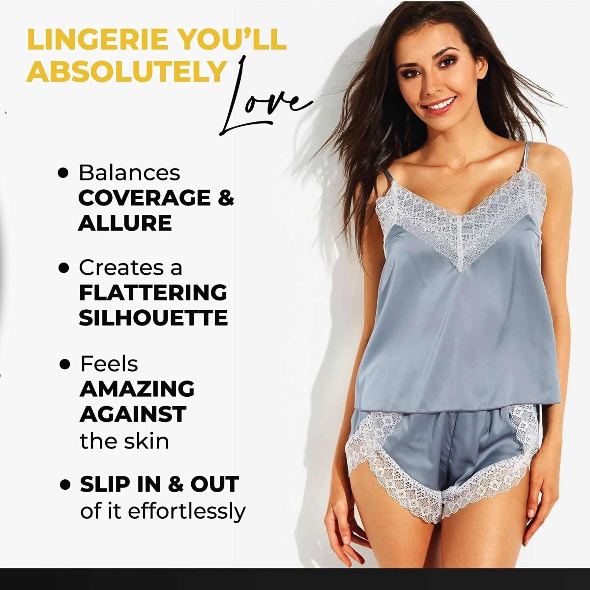 Love Salve Babydoll Cami Lingerie Sleeveless Nightwear for Women - PJ Pajama Camisole Silk Sleepwear - Love Salve 