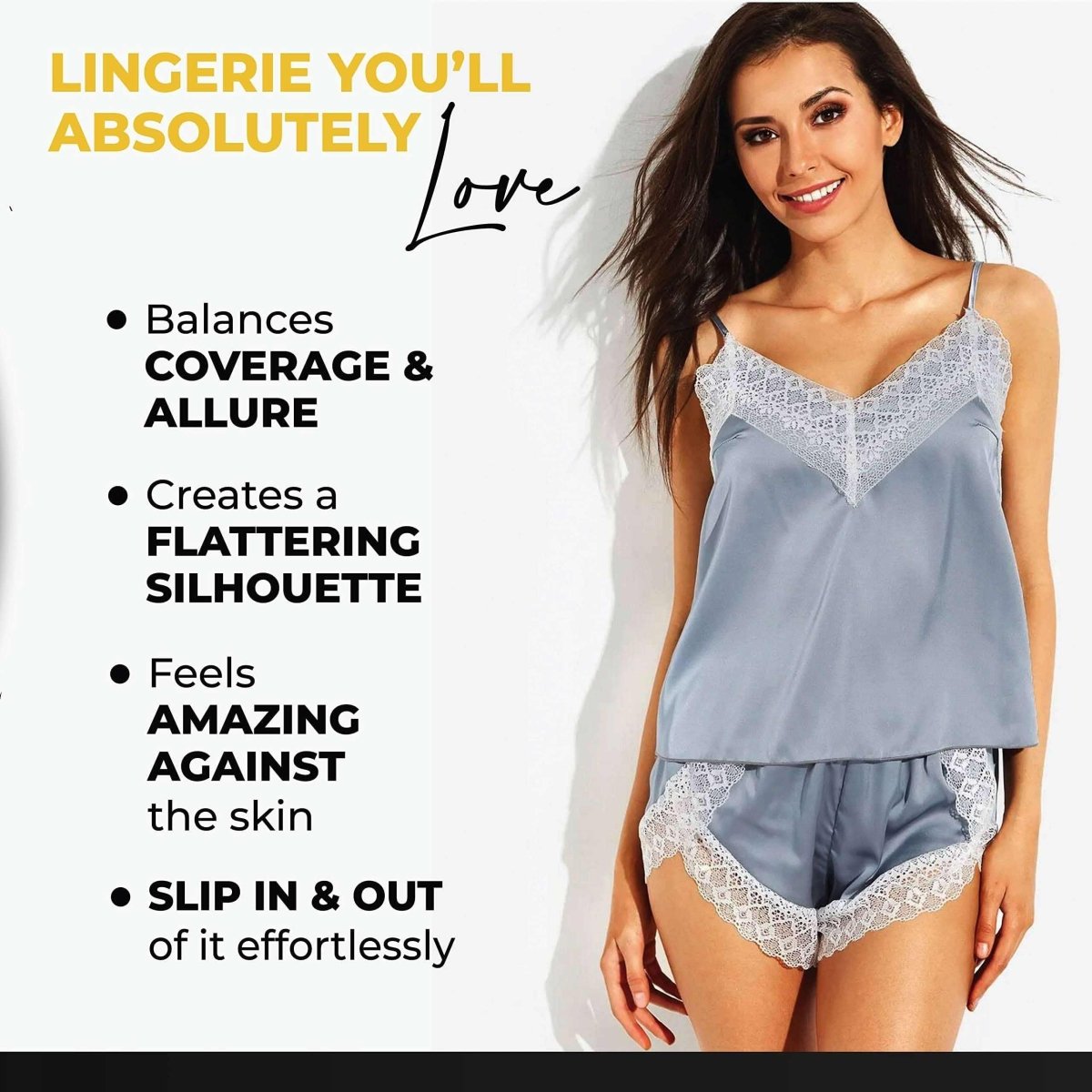 Love Salve Babydoll Cami Lingerie Sleeveless Nightwear for Women - PJ Pajama Camisole Silk Sleepwear - Love Salve 