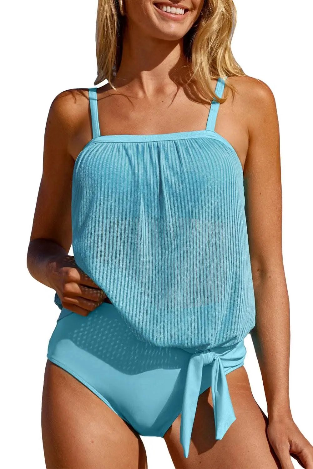 Turquoise mesh tankini with knot detail - Love Salve 