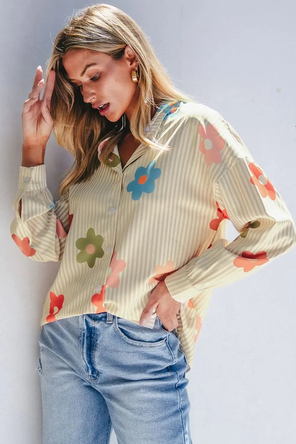 Apricot floral button-up shirt - Love Salve 
