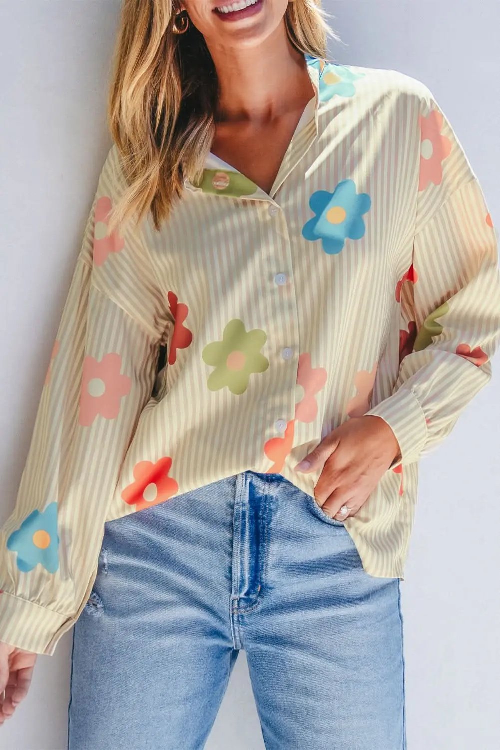 Apricot floral button-up shirt - Love Salve 