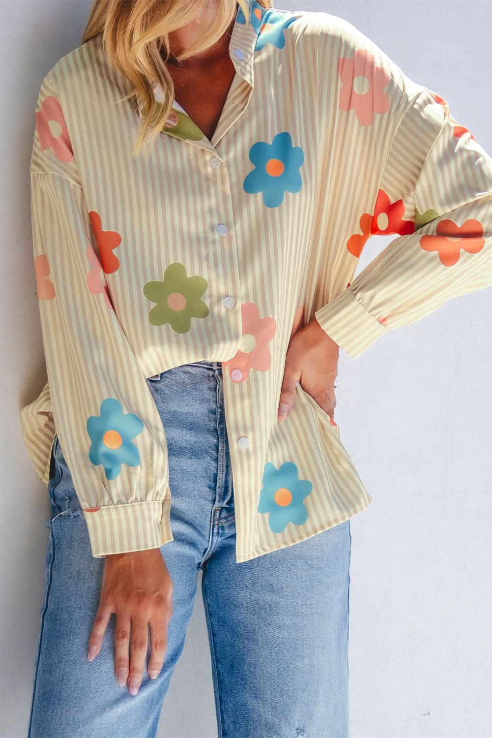 Apricot floral button-up shirt - Love Salve 