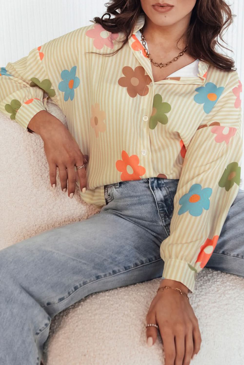 Apricot floral button-up shirt - Love Salve 