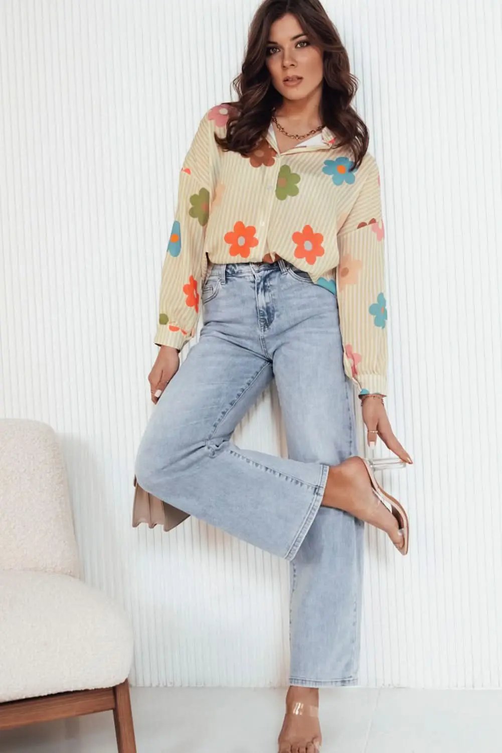 Apricot floral button-up shirt - Love Salve 