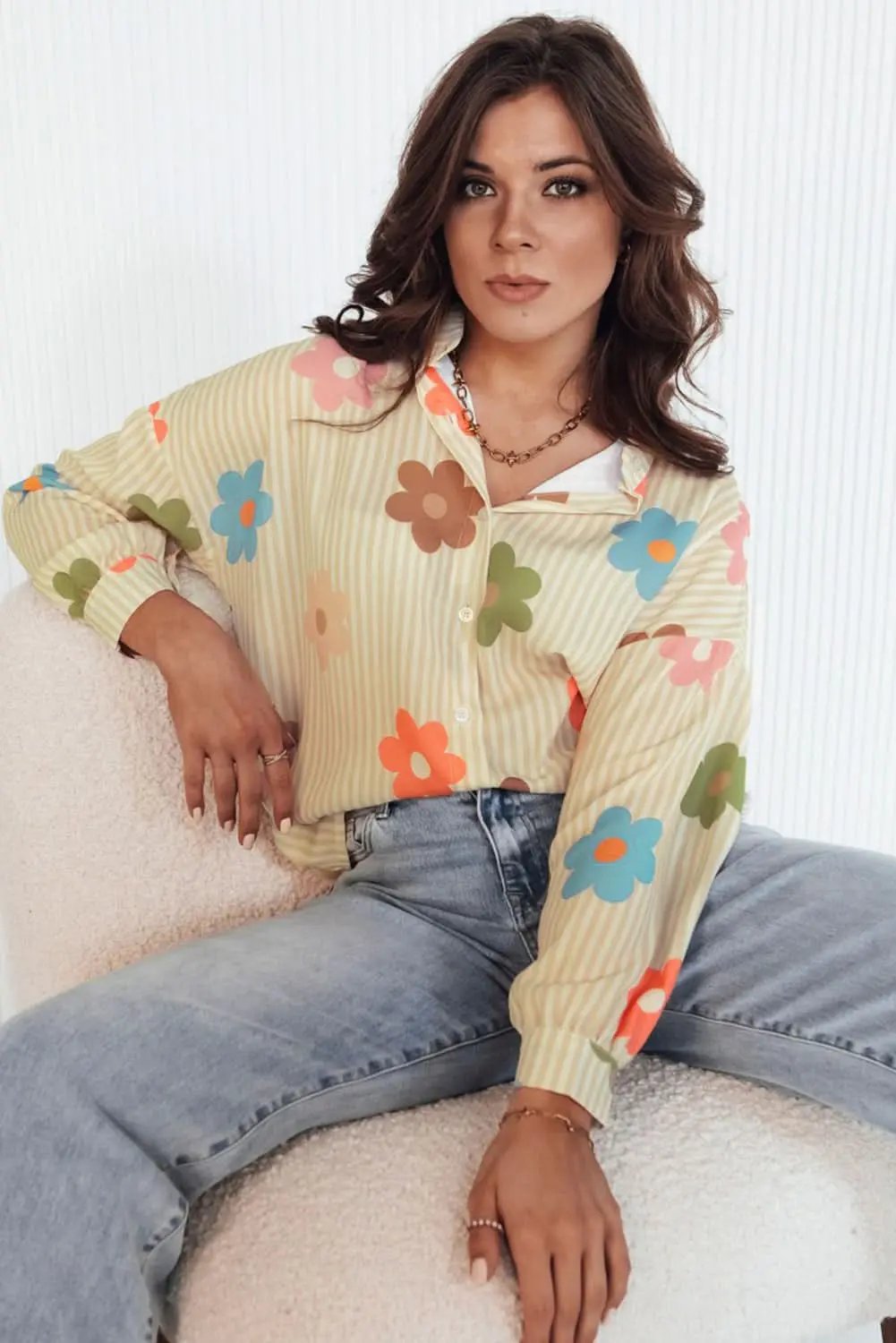 Apricot floral button-up shirt - Love Salve 