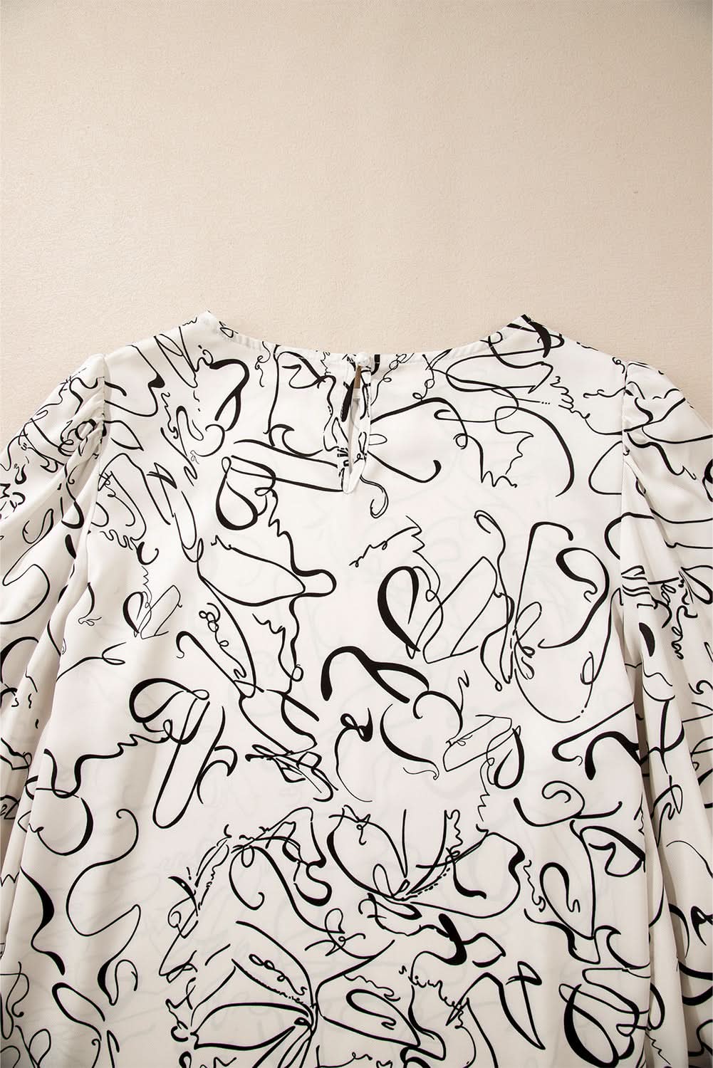 Beige abstract print blouse with balloon sleeves - Love Salve 