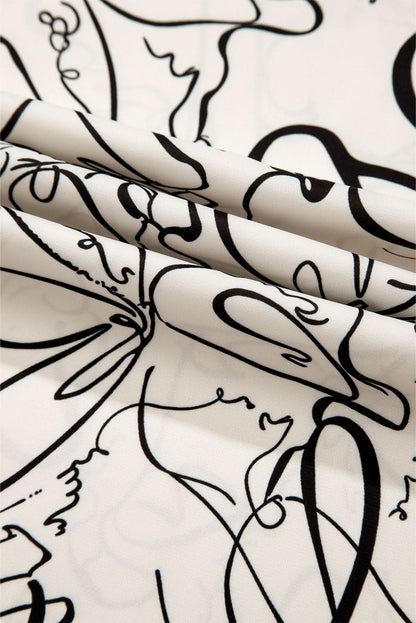 Beige abstract print blouse with balloon sleeves - Love Salve 