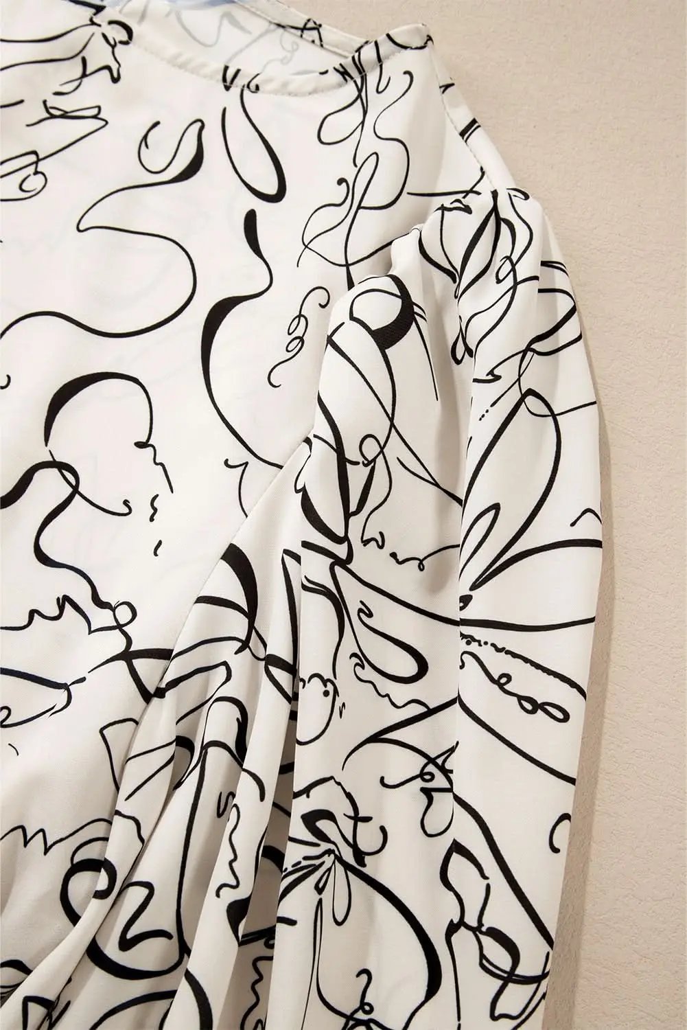 Beige abstract print blouse with balloon sleeves - Love Salve 