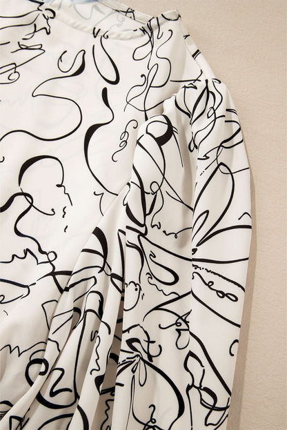 Beige abstract print blouse with balloon sleeves - Love Salve 