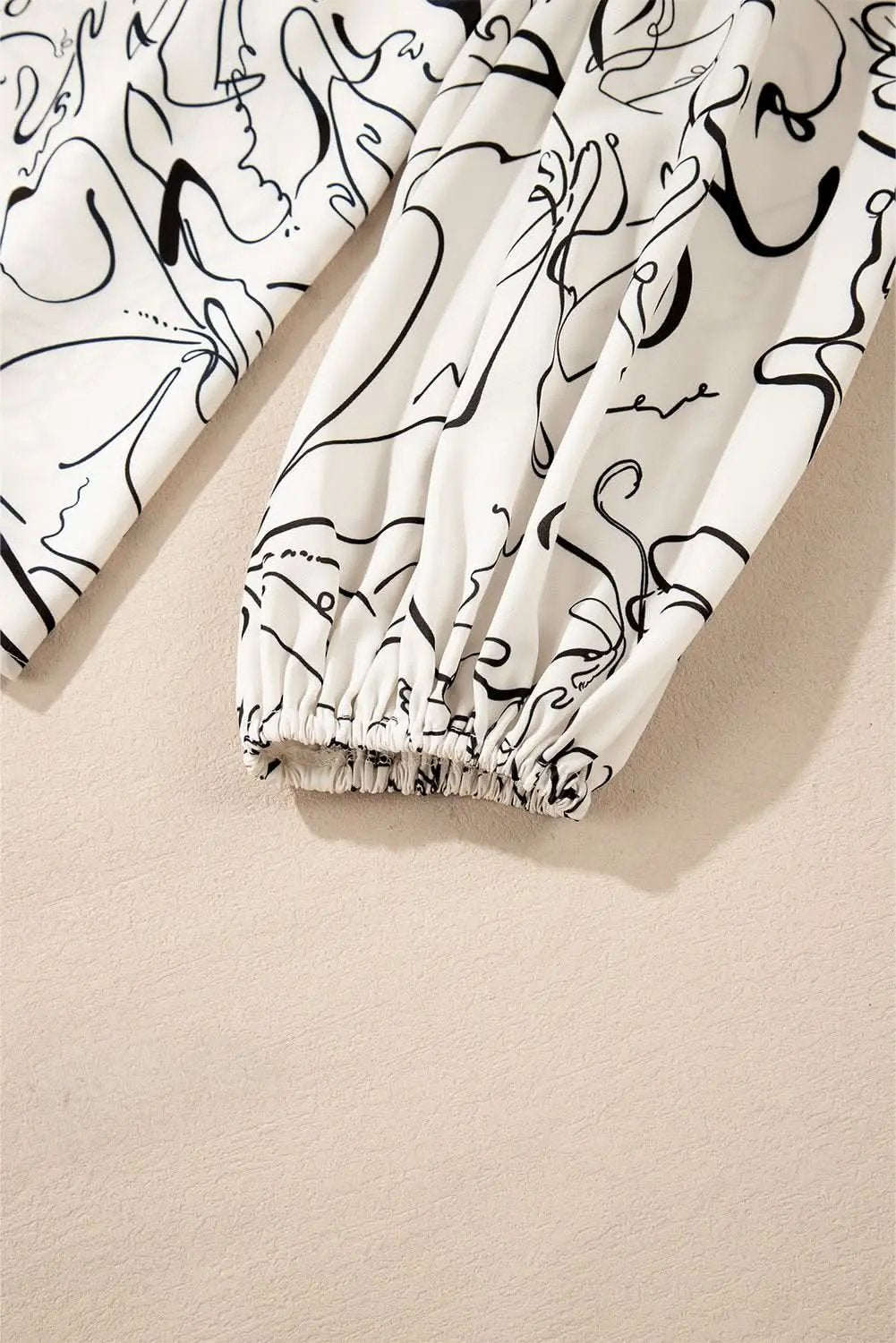 Beige abstract print blouse with balloon sleeves - Love Salve 