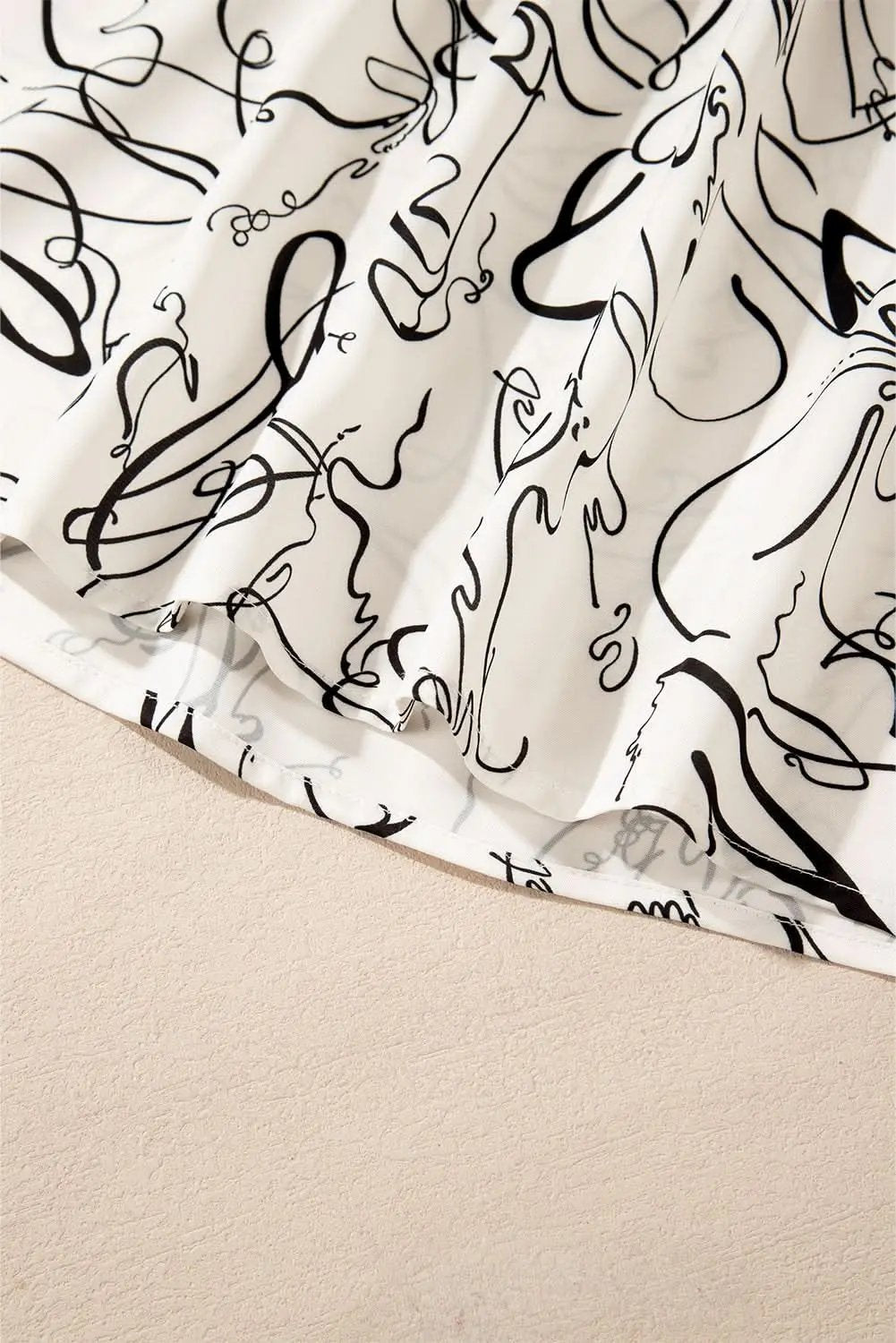 Beige abstract print blouse with balloon sleeves - Love Salve 