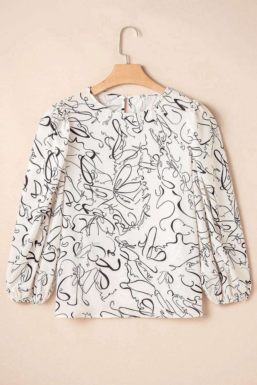 Beige abstract print blouse with balloon sleeves - Love Salve 