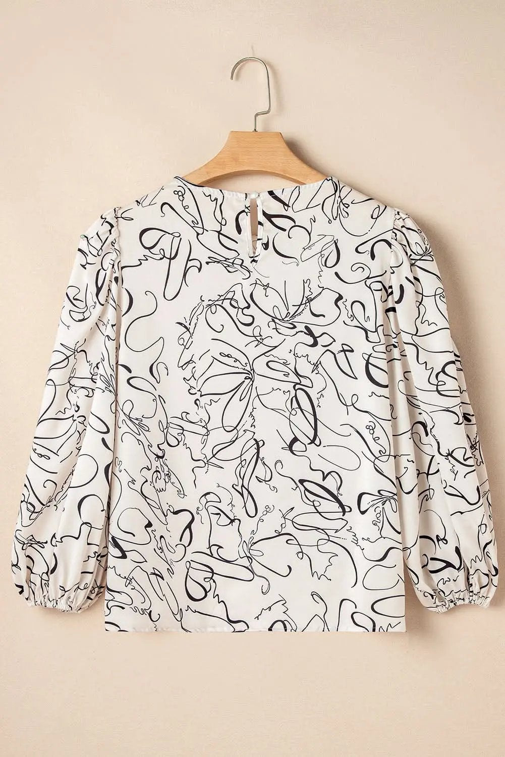 Beige abstract print blouse with balloon sleeves - Love Salve 