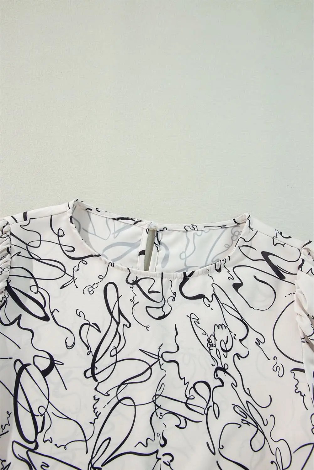 Beige abstract print blouse with balloon sleeves - Love Salve 