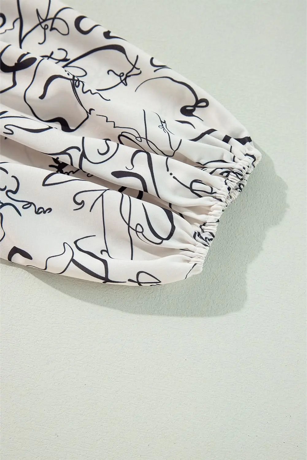 Beige abstract print blouse with balloon sleeves - Love Salve 