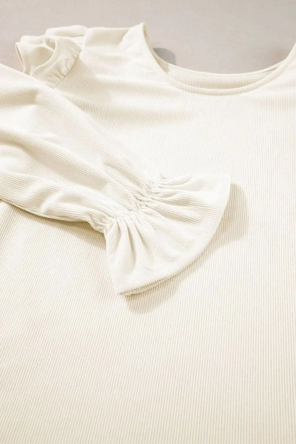 Chic beige corduroy blouse with ruffle sleeves - Love Salve 