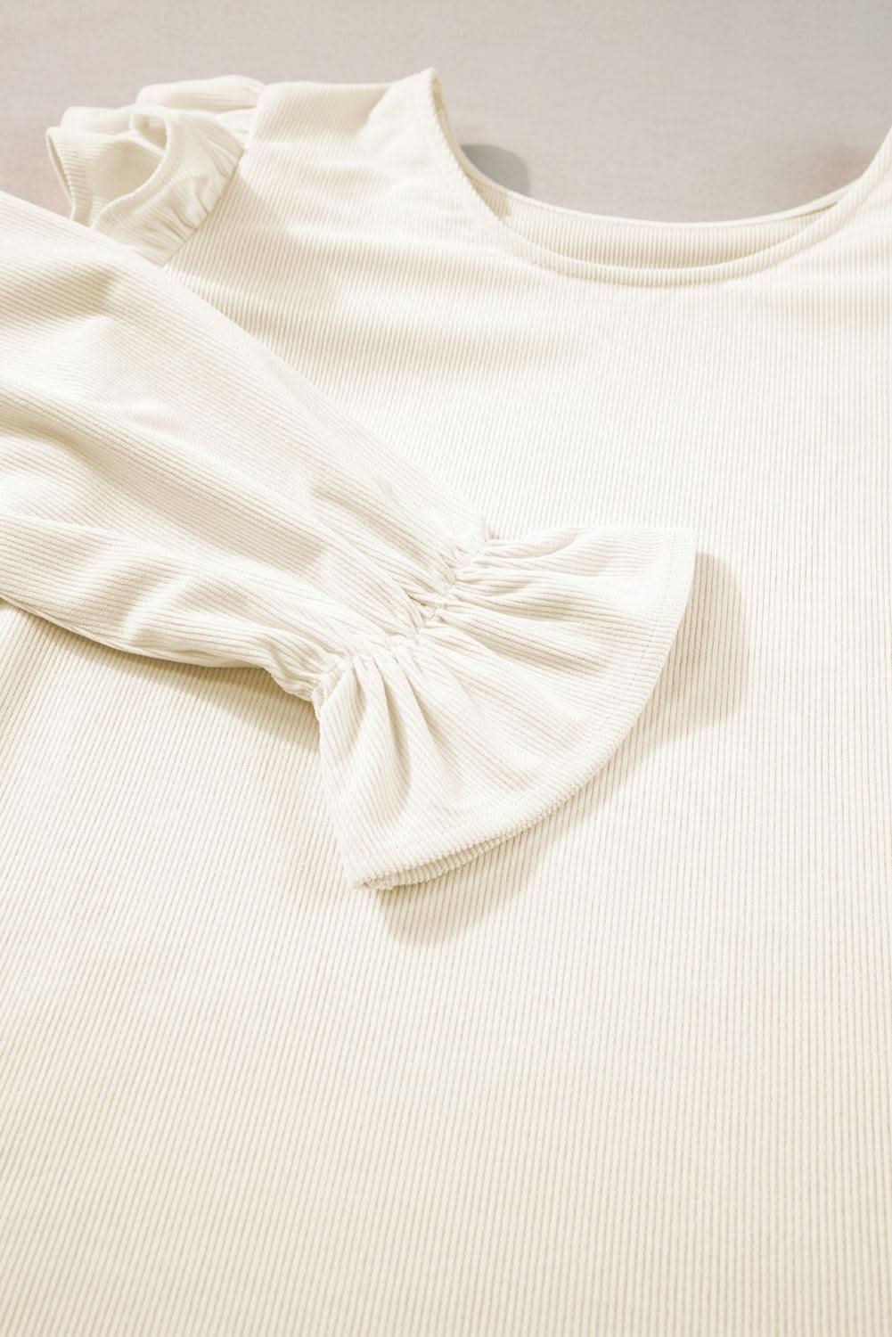 Chic beige corduroy blouse with ruffle sleeves - Love Salve 
