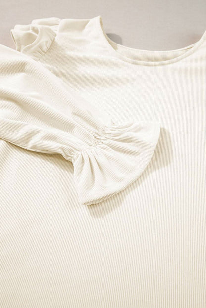 Chic beige corduroy blouse with ruffle sleeves - Love Salve 