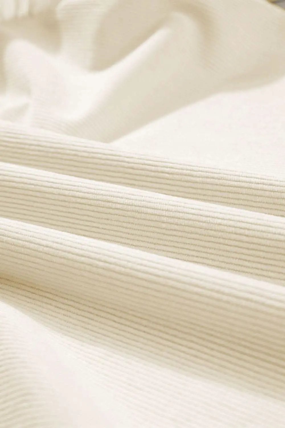 Chic beige corduroy blouse with ruffle sleeves - Love Salve 