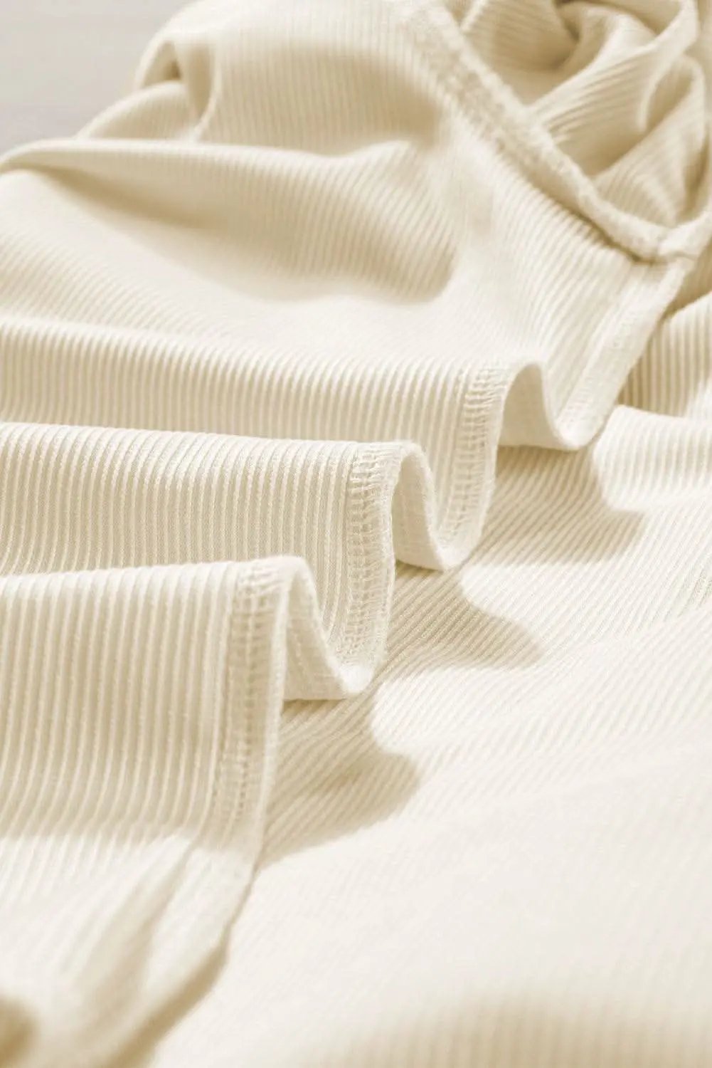 Chic beige corduroy blouse with ruffle sleeves - Love Salve 