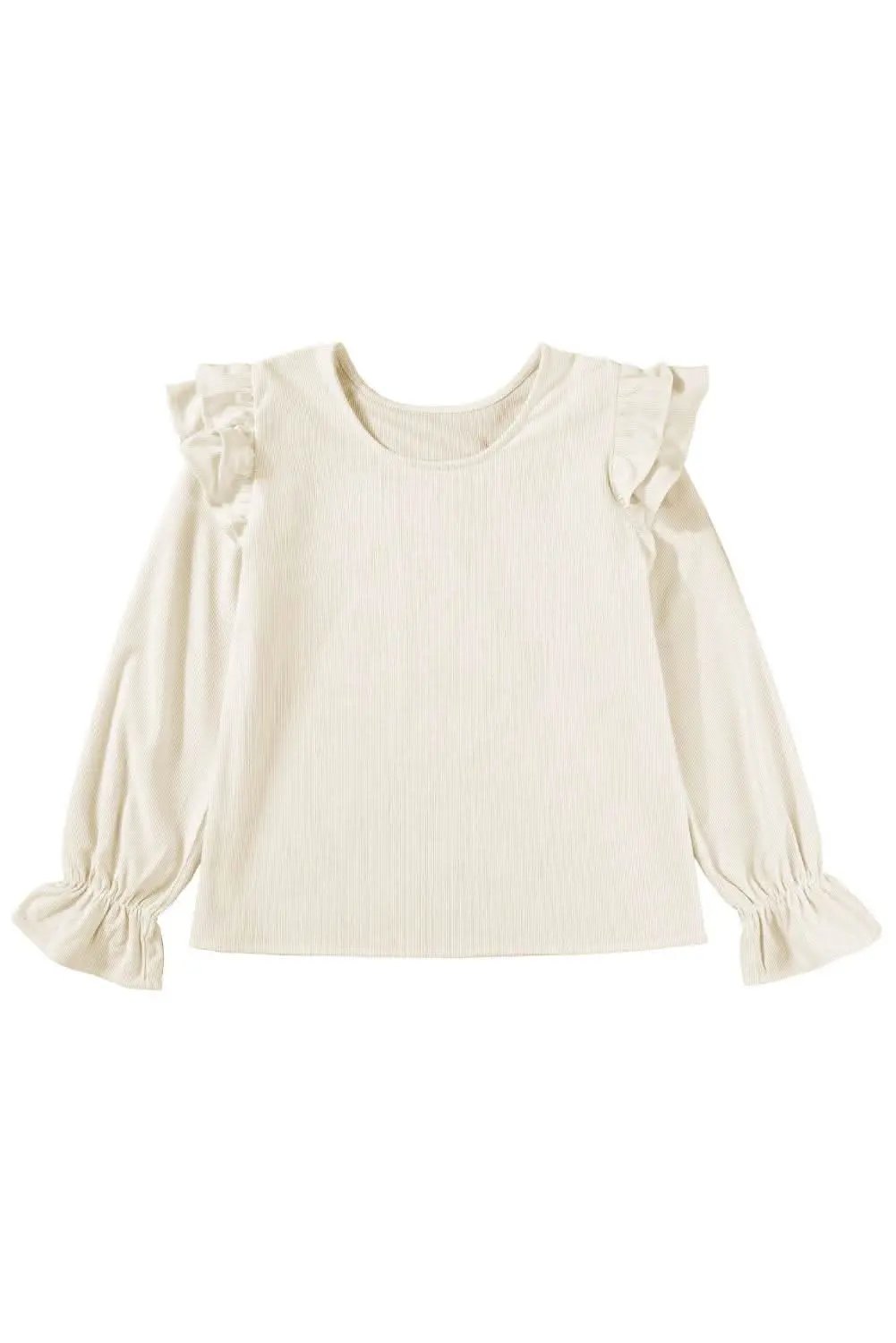 Chic beige corduroy blouse with ruffle sleeves - Love Salve 