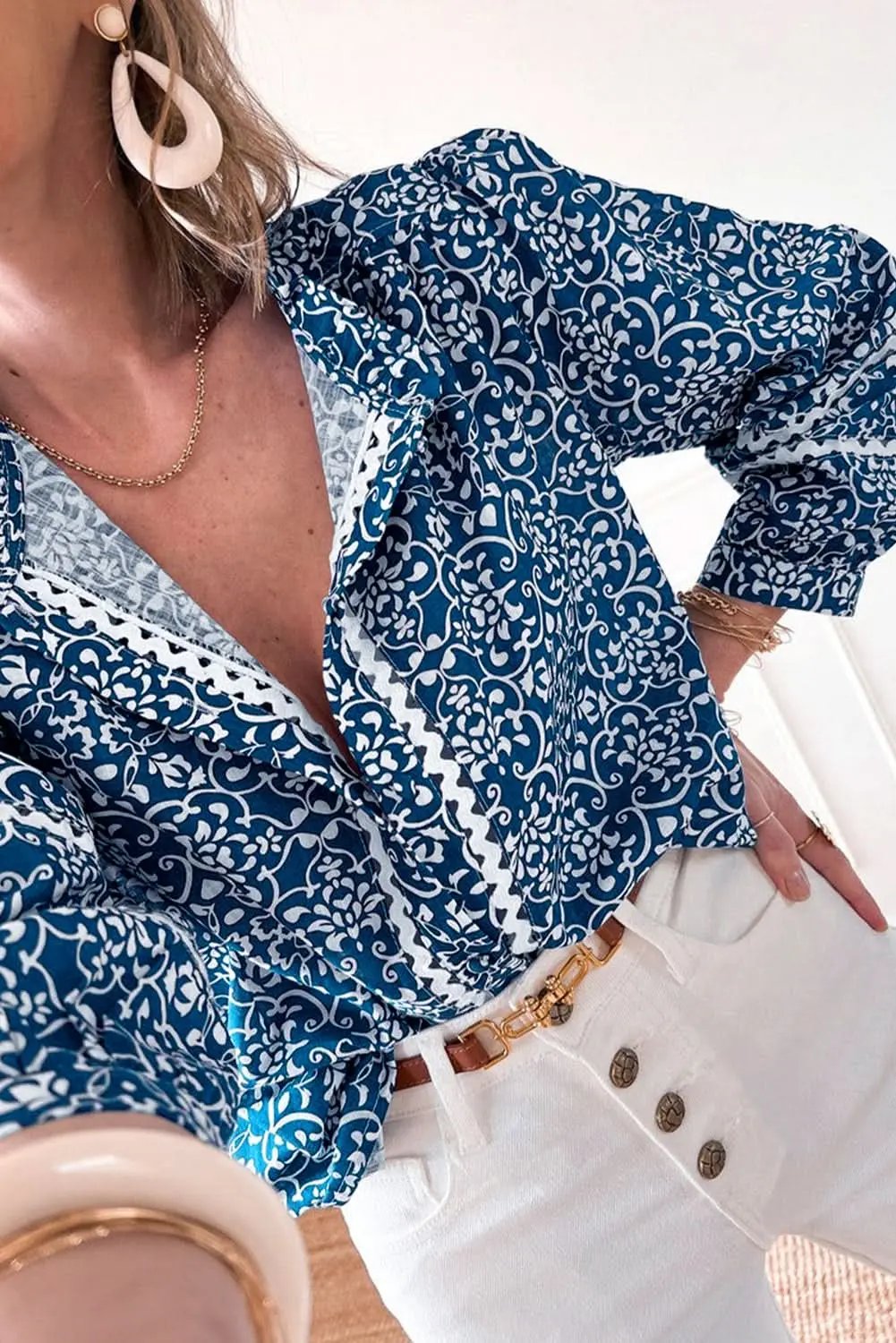 Blue floral button-up shirt - Love Salve 
