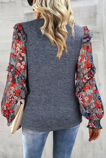Chic floral ruffle sleeve top - Love Salve 
