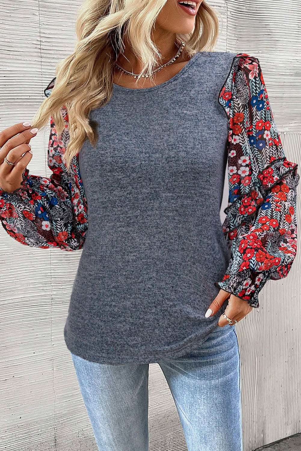 Chic floral ruffle sleeve top - Love Salve 