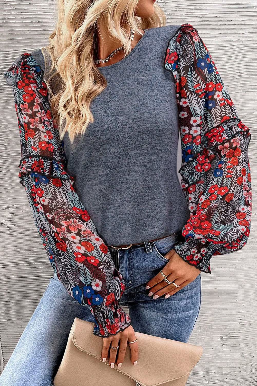 Chic floral ruffle sleeve top - Love Salve 