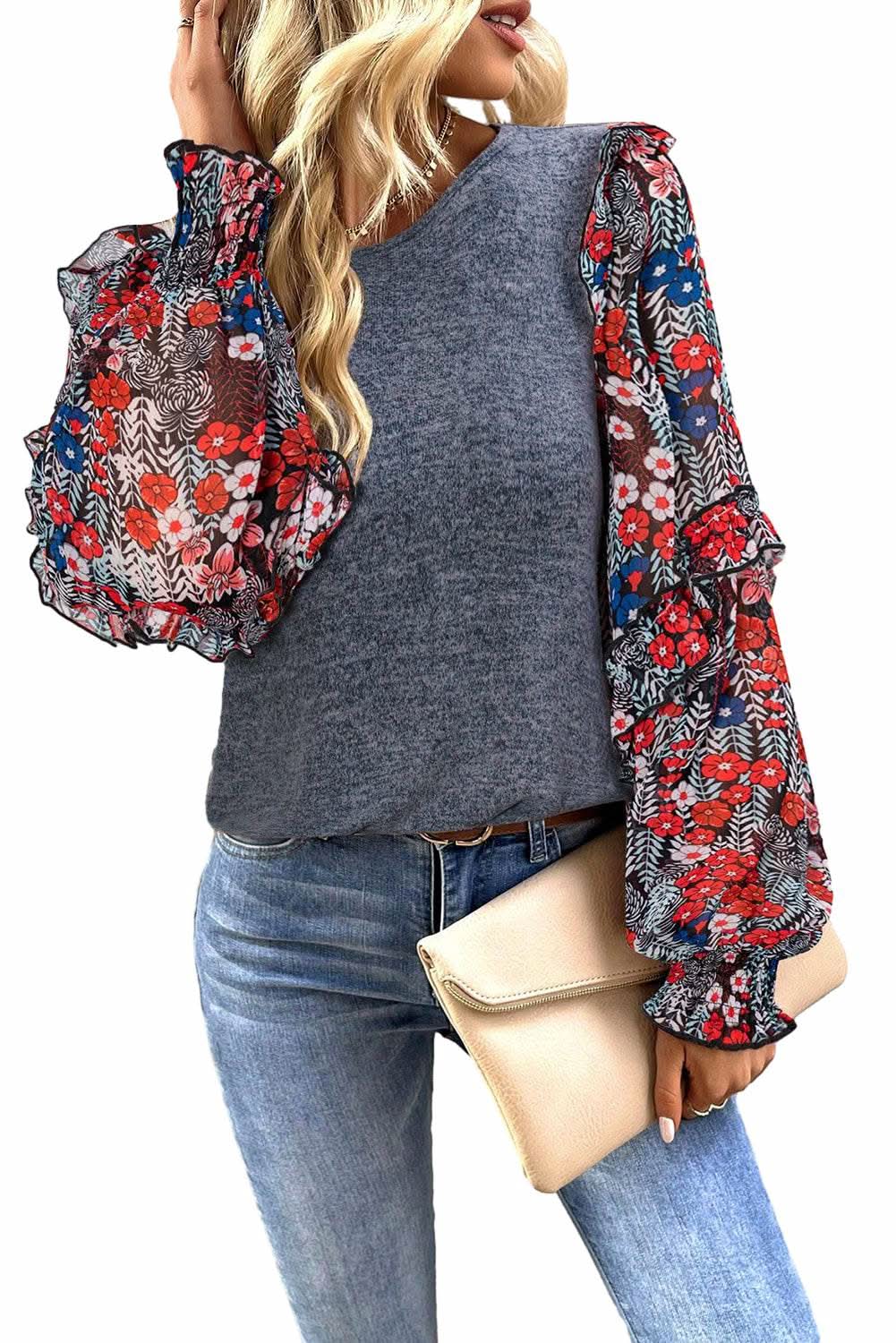 Chic floral ruffle sleeve top - Love Salve 