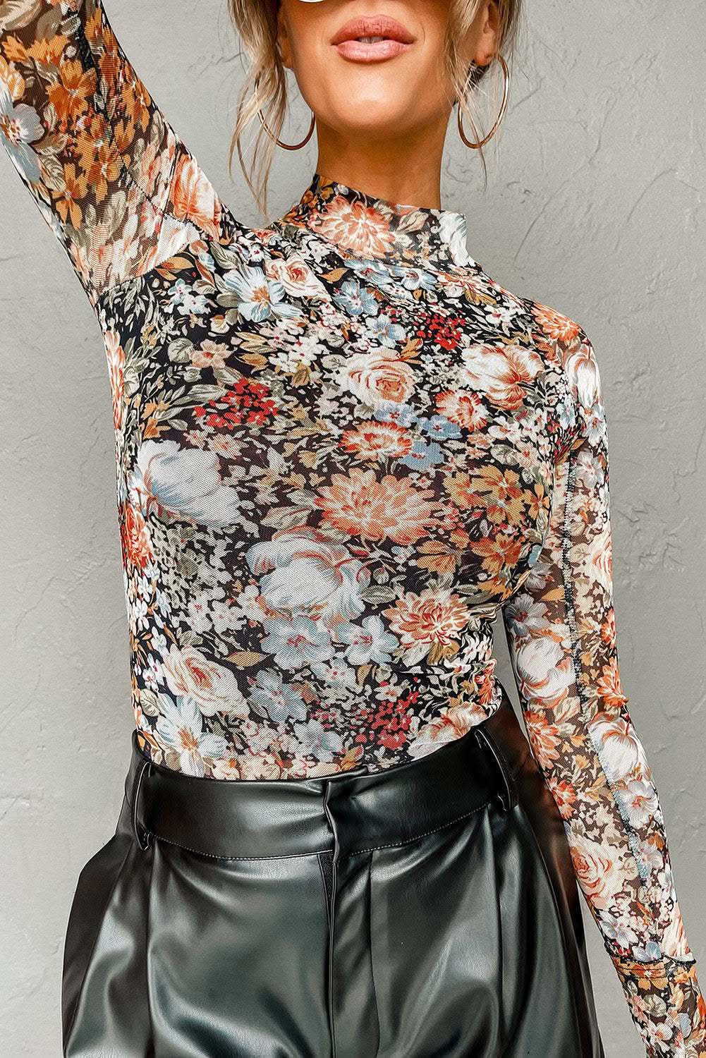 Chic brown floral mesh blouse - Love Salve 